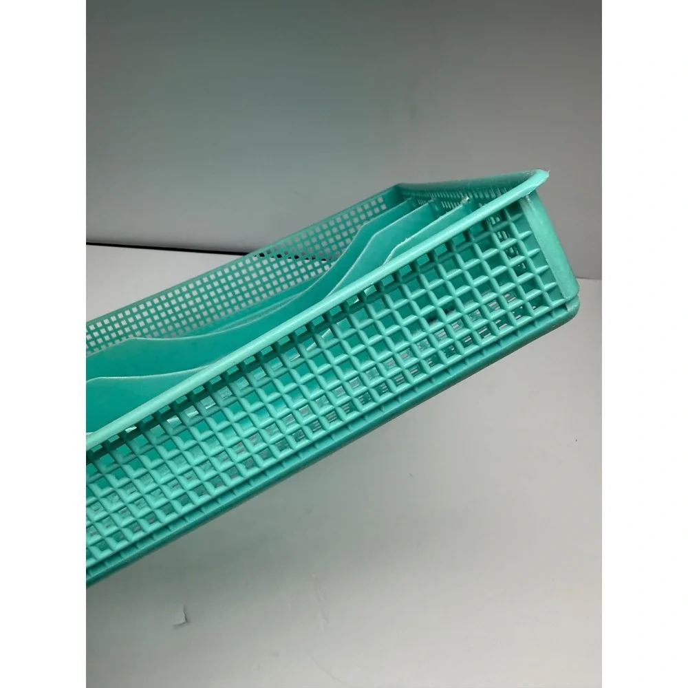 Vintage Teal  Plastic Mesh Drawer Organizer Cutlery Tray Turquoise Storage